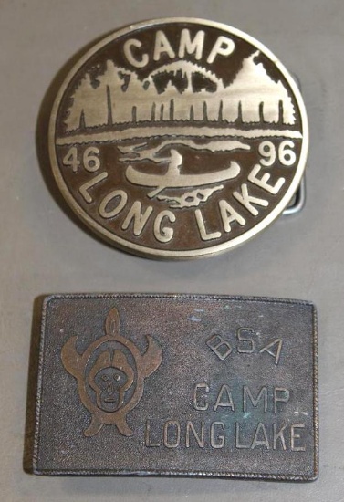 Two BSA Camp Long Lake Belt Buckles