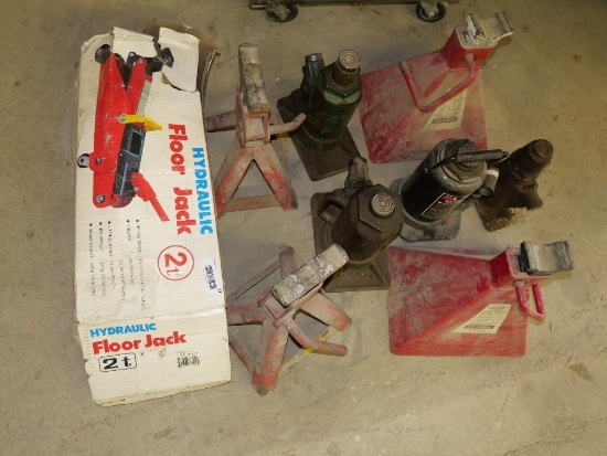 Four Bottle Jacks with Stands & 2 Ton Floor Jack
