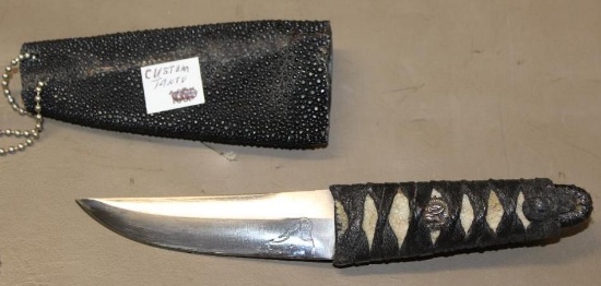 Custom Tanto Knife in Textured Neck Sheath