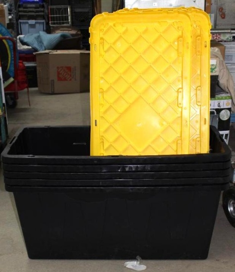 Five Huge HDX 55 Gallon Tuff Totes with Lids