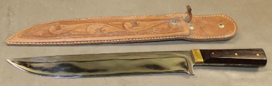 Beautiful Large Fixed Blade Knife in Leather Sheath