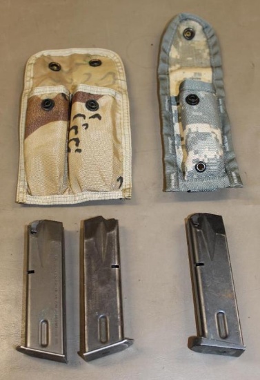 Three Beretta 92F 15 Round 9mm Magazines in 2 Pouches