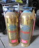 Two Vintage Brass Fire Extinguishers