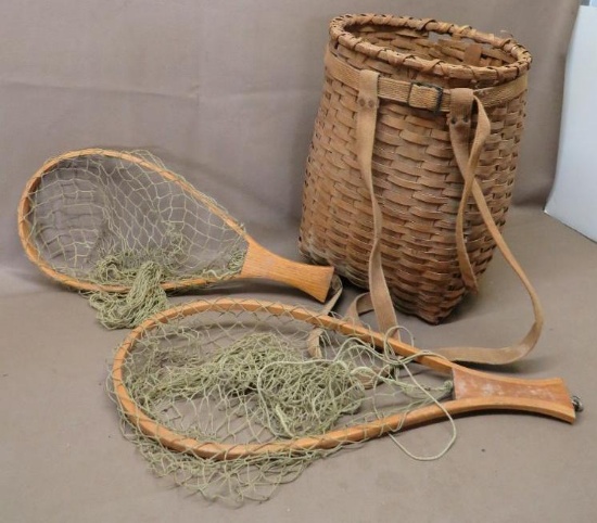 Cool Vintage Adirondack Woodslint Style Basket Pack and Fishing Nets