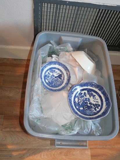 Box of Johnson Brothers Flo Blue China