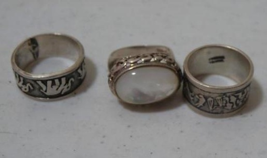 Three Sterling Rings Size 9