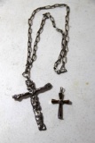 Large Hand-Made Sterling Cross Pendant and Chain and Tiger's Eye Cross