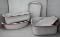 Six Vintage Red & White Graniteware Pans