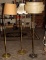 Three Brass Floor Lamps with Shades
