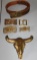 Five Belt Buckles and Brass Bison Skull