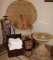 Large Wicker Fan-Back Chair with Table and Other Decorative Items