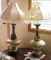 Pair of Gold-Colored Glass and Brass Table Lamps