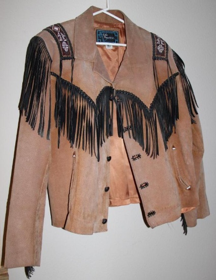 Fridged and Beaded Leather Jacket by Echo Mountain