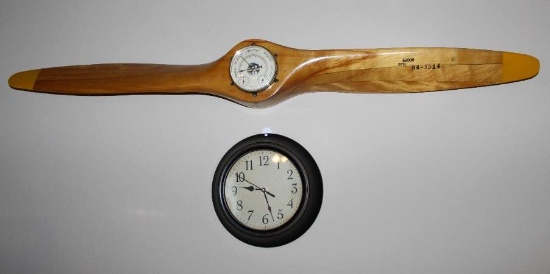 Wood Propeller Barometer and Clock