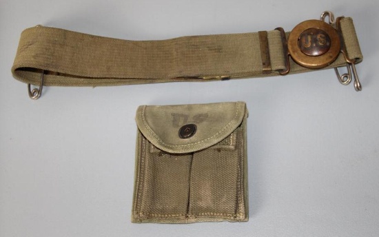 Adjustable US Military Belt with Buckle and Ammo Pouch
