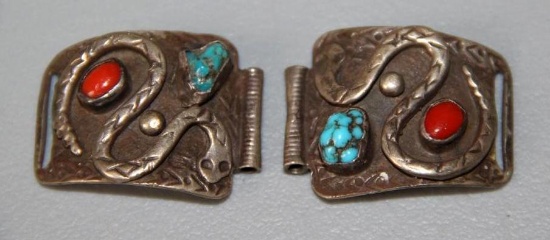 Pair of Unmarked Silver Southwestern Watch Band Components