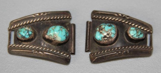 Beautiful Signed Silver and Turquoise Watch Band Panels