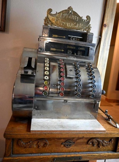 Antique Cash Register with Wooden National Base