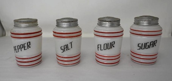 Four Piece Milk Glass Shaker Set