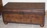Large Brown Trunk with Blankets and Partial Sheepskin