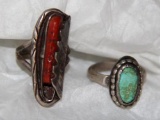 Pair of Unmarked Handmade Indigenous-Style Silver Rings