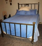 Full Size Brass Bed with Mattress and Bedding