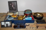 Collectible Antique Tins, Photos, Glasses, and Naval Pins and Buttons
