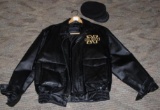 Black Leather US Navy Motorcycle Jacket and Hat