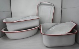Six Vintage Red & White Graniteware Pans