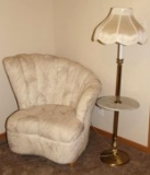 Unusual Angled White Upholstered Chair