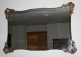 Large Frameless Mirror with Ornamental Gold Corners