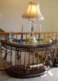 Half Round Hall Table with Glass Inset Surface and Contents