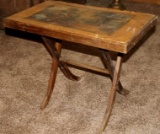 Old Wood Folding Tray Table with Paper Image on Surface