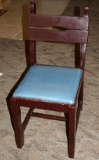 Heavy Wood Chair with Leather Upholstered Seat