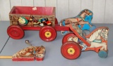 Three Cool Vintage Wood Horse Toys