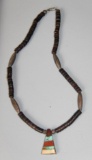 Beautiful Natural Bead Necklace with Inlay Pendant
