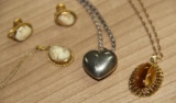 Cameo Pendant and Earring Set with Silver-Colored Pendant and Chain
