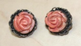 Rose Cut Pink Stone and Sterling Earrings