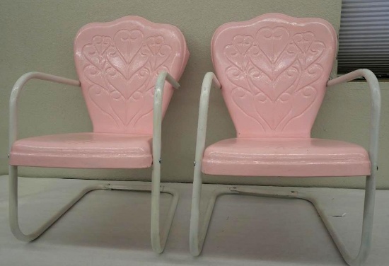 Two Vintage Pink Metal Chairs