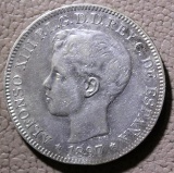 1897 Spanish Islas Filipinas Un Peso Silver Coin