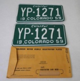 1959 Colorado License Plate Pair!