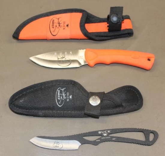 Pair of Buck RMEF Fixed Blade Knives in Sheaths