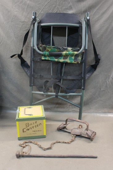 Bait Canteen, Aluminum Back Pack Frame, and Easy Set Spring Trap