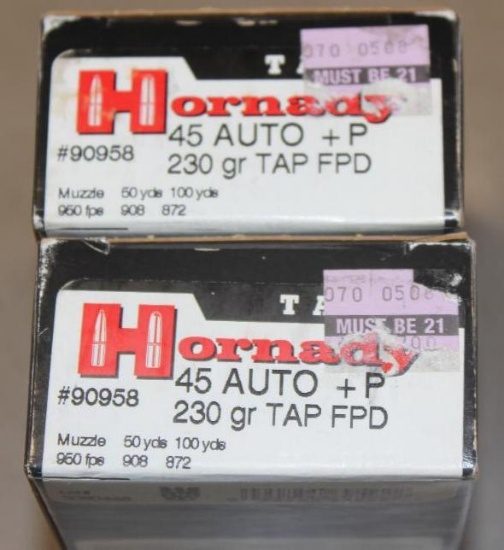 40 Rounds Hornady 45 Auto +P Ammunition