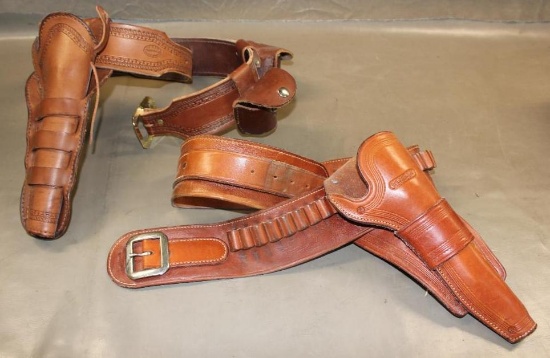 Two Leather Ammo Belts and Holsters