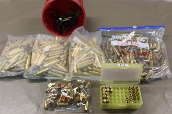 Large Assortment of Virgin and Fired Brass with 20 Pieces Reloaded Ammunition
