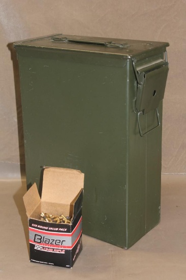 Open Box of Blazer 22 LR Ammunition and Tall Ammo Can