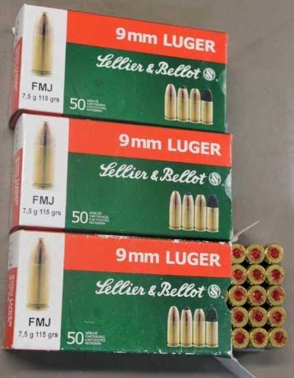 150 Rounds Sellier and Bellot 9mm Luger Ammunition