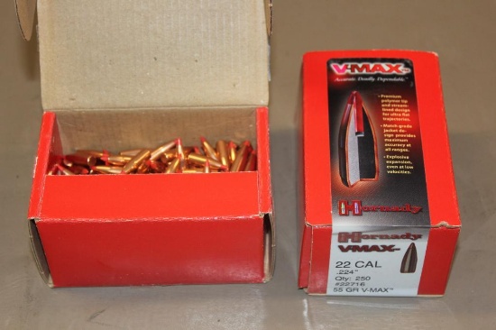 New and Open Boxes Hornady V-Max 22 Bullets for Reloading