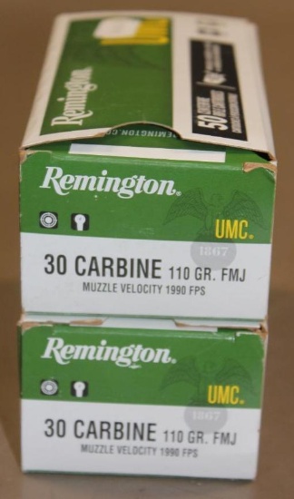 100 Rounds Remington UMC 30 Carbine FMJ Ammunition